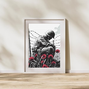 Soldier Silhouette Cross Stitch Pattern - Poppy Design for Remembrance Day & Veterans Tribute