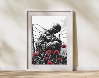 Soldier Silhouette Cross Stitch Pattern - Poppy Design for Remembrance Day & Veterans Tribute