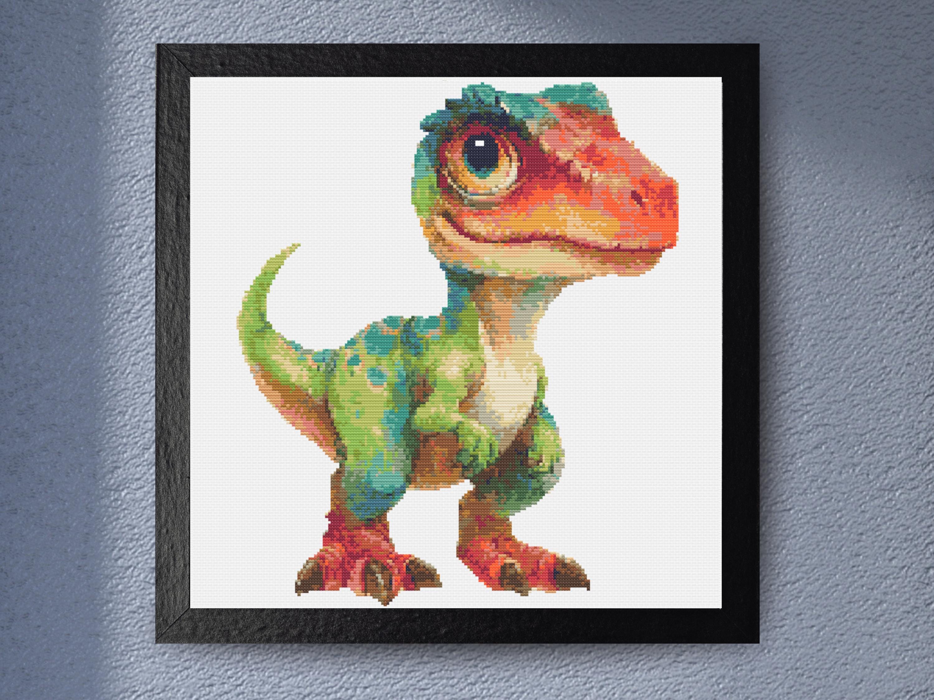 Baby Dinosaur Cross Stitch Pattern, Prehistoric Jungle Embroidery (PDF Download)