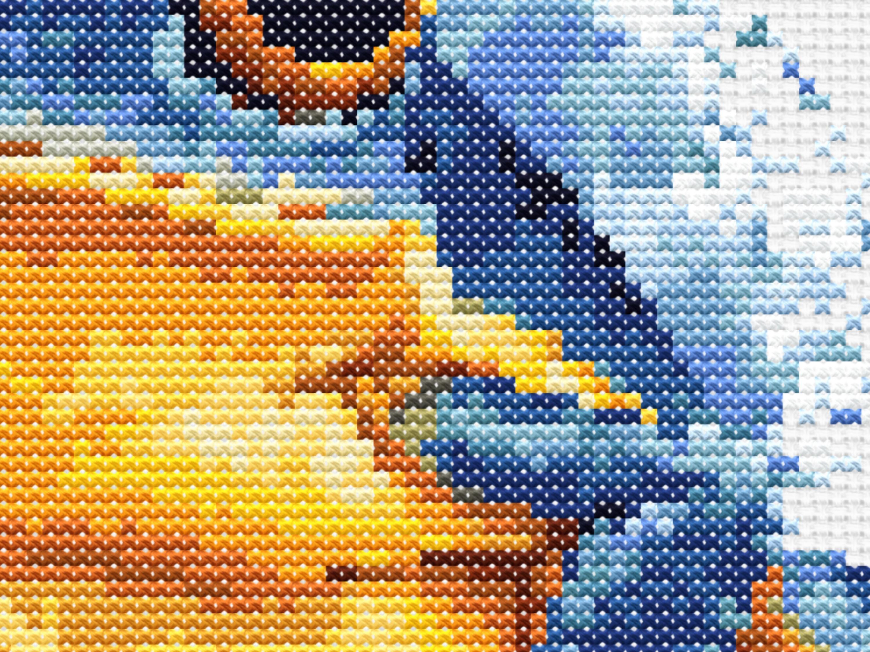 Vibrant Frog Cross Stitch Pattern with Blue and Gold Tones for Unique Nature-Inspired Wall Art Home Décor Embroidery PDF - Thumbnail 5
