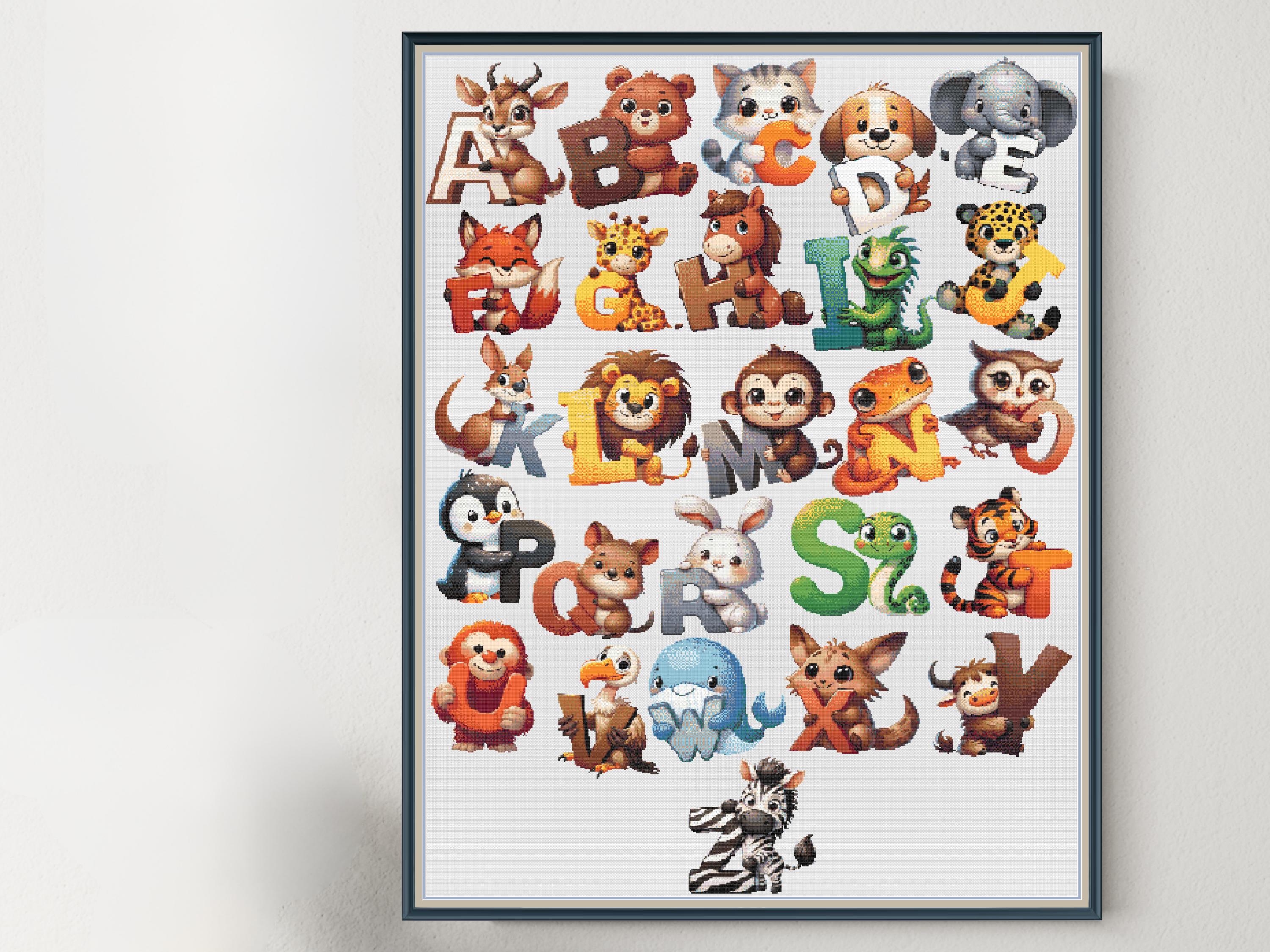 A - Z Animal Alphabet Bundle: 26 Individual Counted Cross Stitch Patterns. Can be used for Nursery, Playroom and Classroom Decor. - Thumbnail 6
