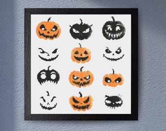 ジャック・オー・ランタンのクロスステッチ図案、ハロウィンかぼちゃの