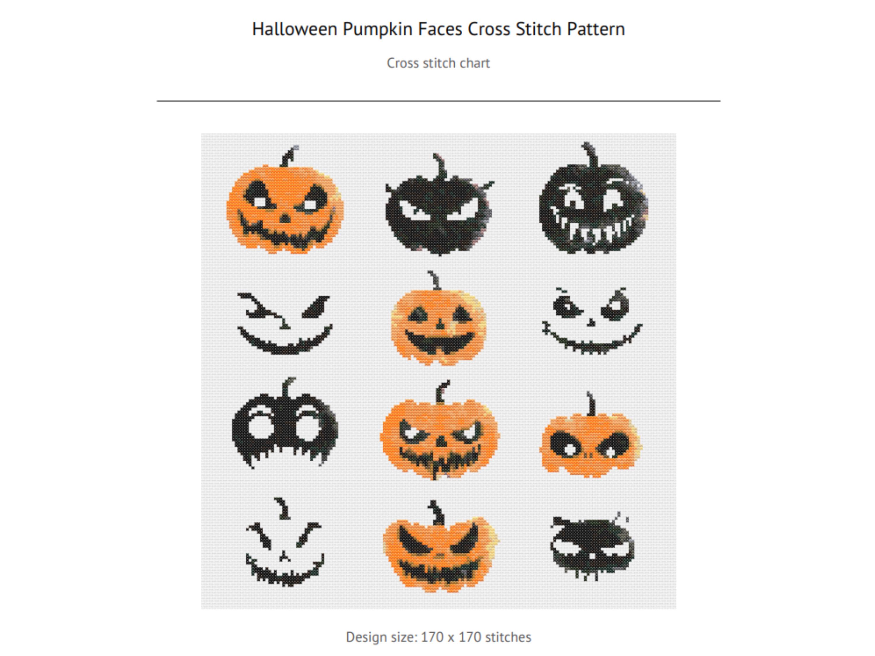 Halloween Pumpkin Faces Cross Stitch Pattern – Spooky and Cute Jack-O’-Lantern Embroidery PDF for Autumn Home Decor and Gifting - Thumbnail 4