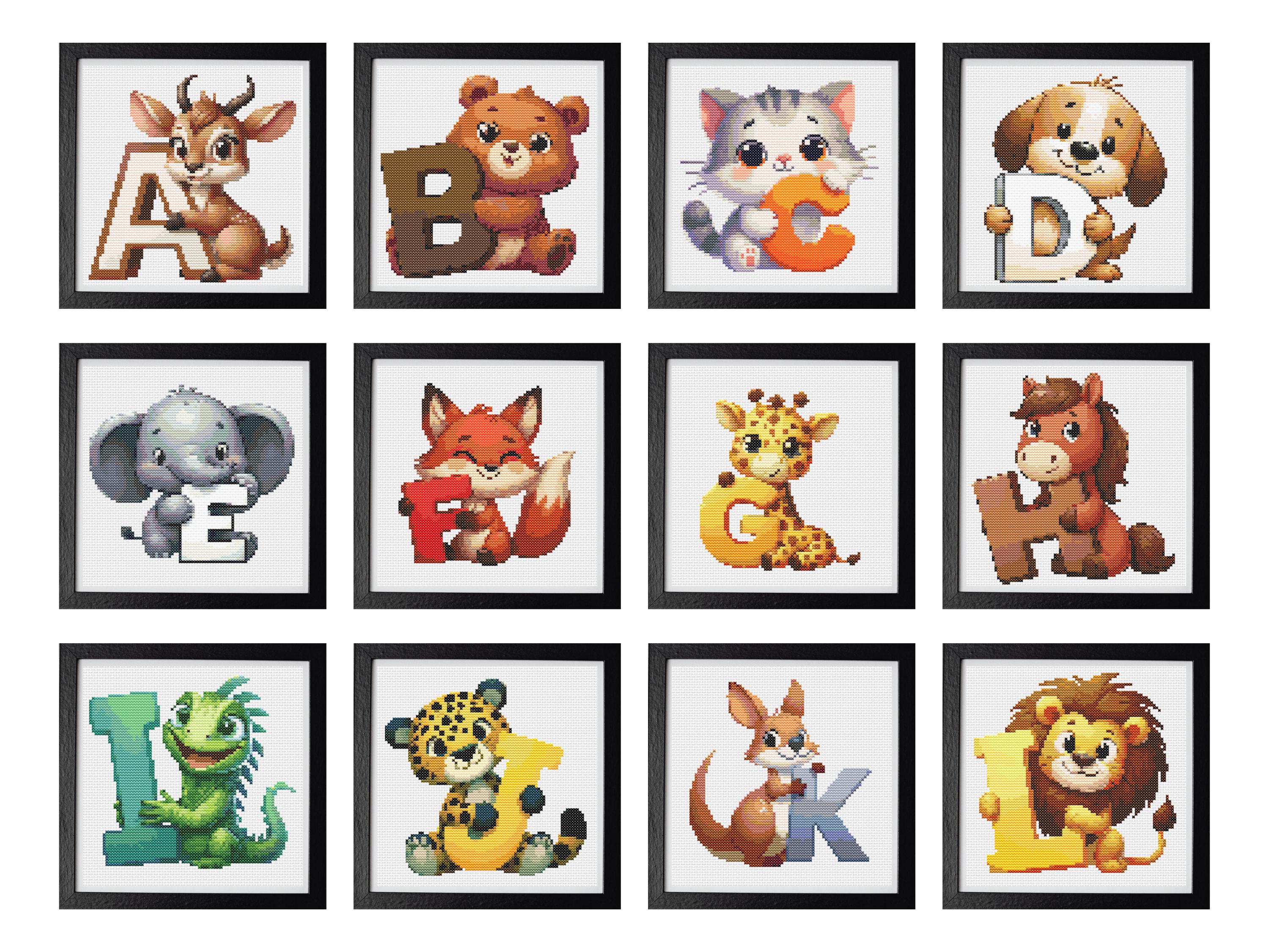 A - Z Animal Alphabet Bundle: 26 Individual Counted Cross Stitch Patterns. Can be used for Nursery, Playroom and Classroom Decor. - Image 1