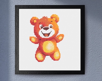 Cheery Teddy Cross Stitch Pattern - Fun and Easy Bear Design for Kids, Beginners, and Nursery Decor