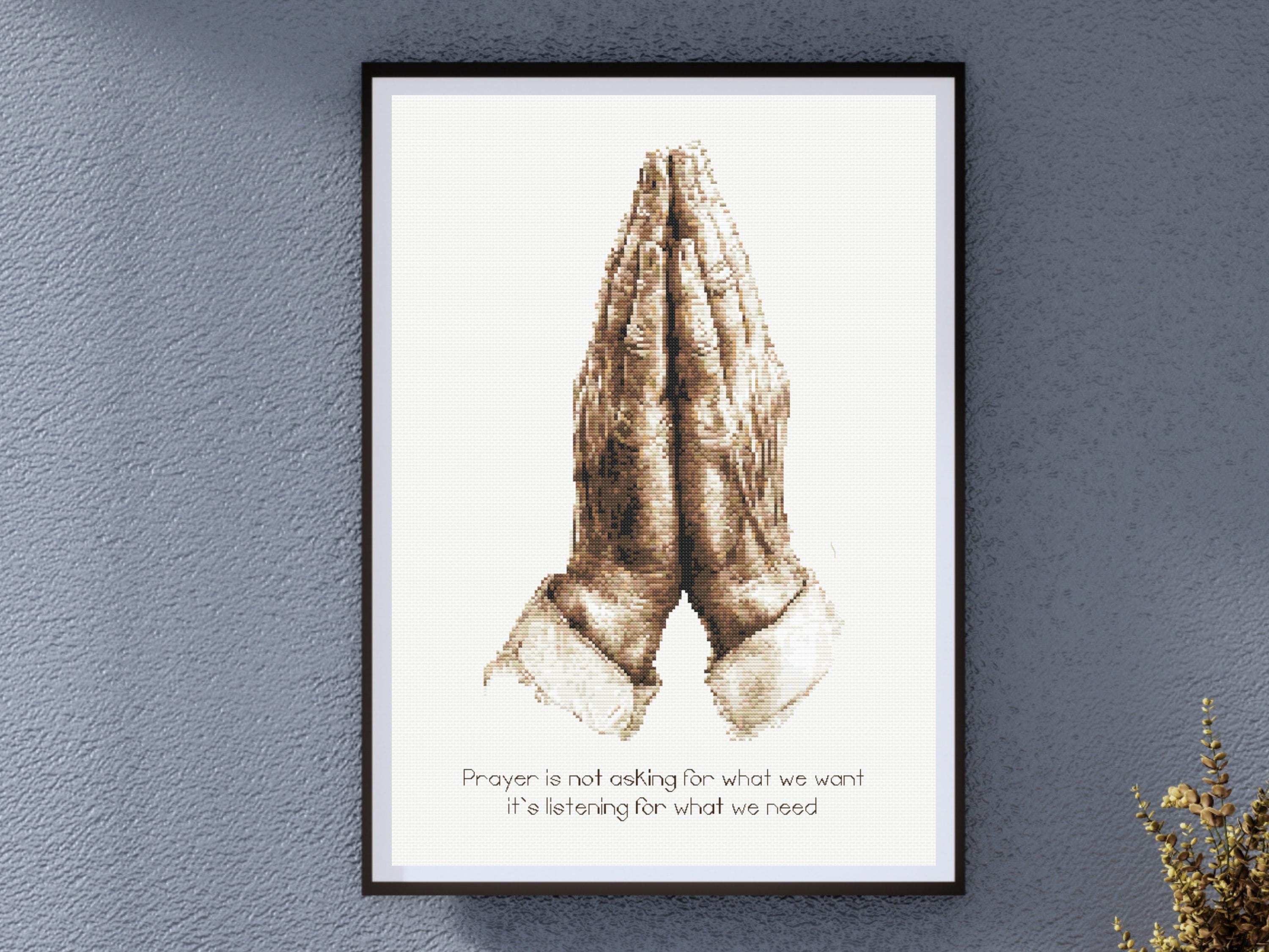 Praying Hands - Inspirational Christian Embroidery with Quote, Religious Cross Stitch Art. - Image 1