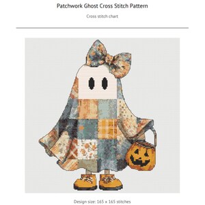 Korsstygnsmönster med spöken i lapptäcke: Cottagecore Halloween-höstdekor (PDF) bild 8