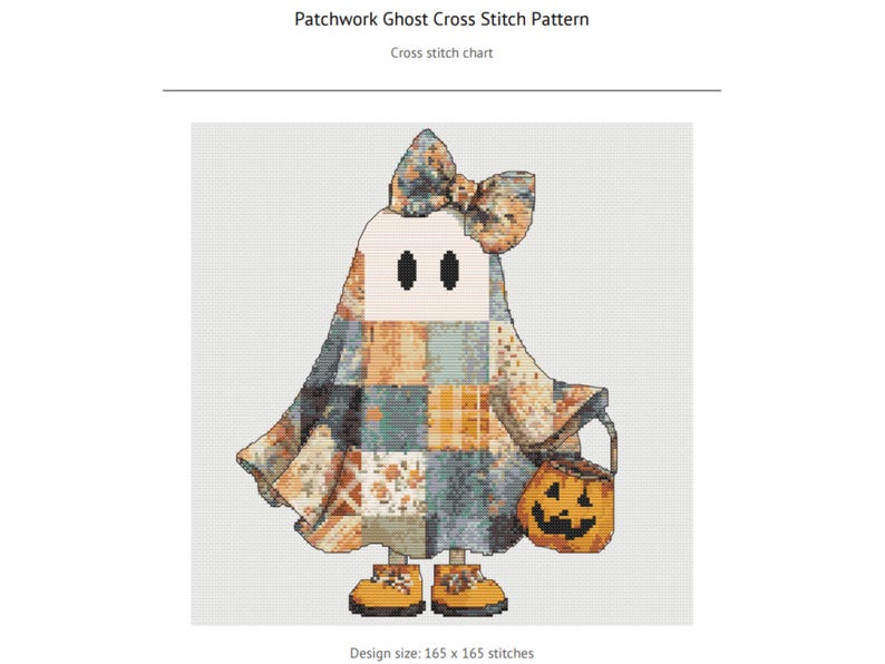 Korsstygnsmönster med spöken i lapptäcke: Cottagecore Halloween-höstdekor (PDF) bild 8