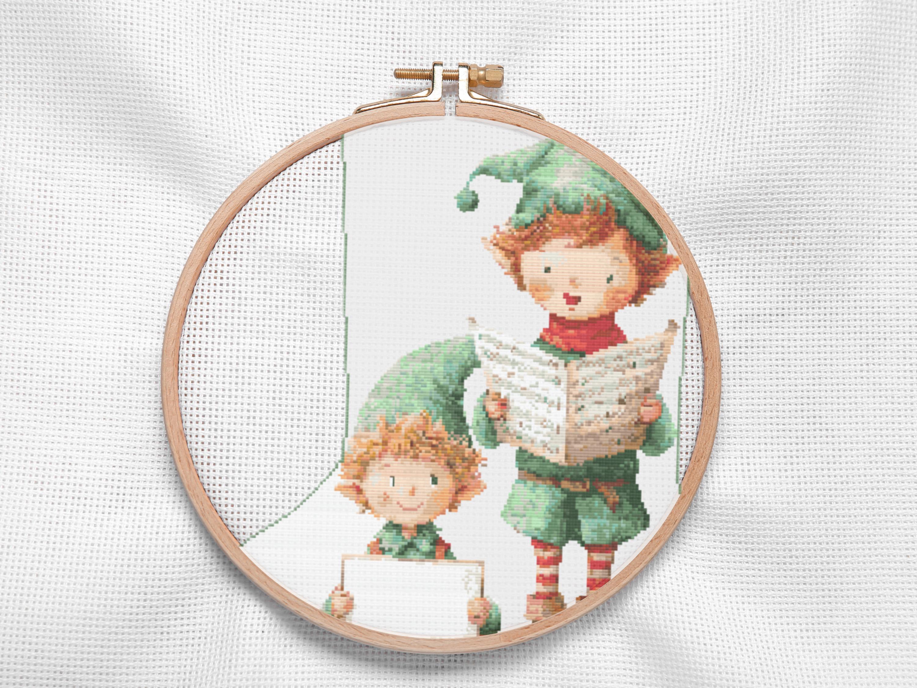 Christmas Stocking Cross Stitch Pattern  - Adorable Elves with Gifts & Music – Festive Holiday Embroidery for Personalized Handmade Decor - Thumbnail 3