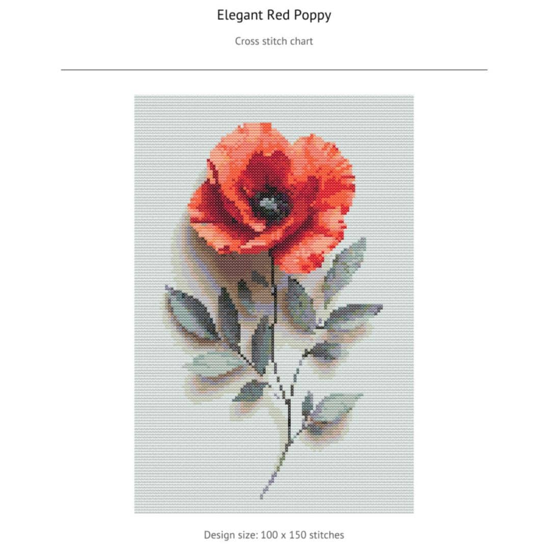 Elegant Red Poppy Cross-Stitch Pattern for Floral Remembrance | Nature-Inspired Stitch Design - Thumbnail 3