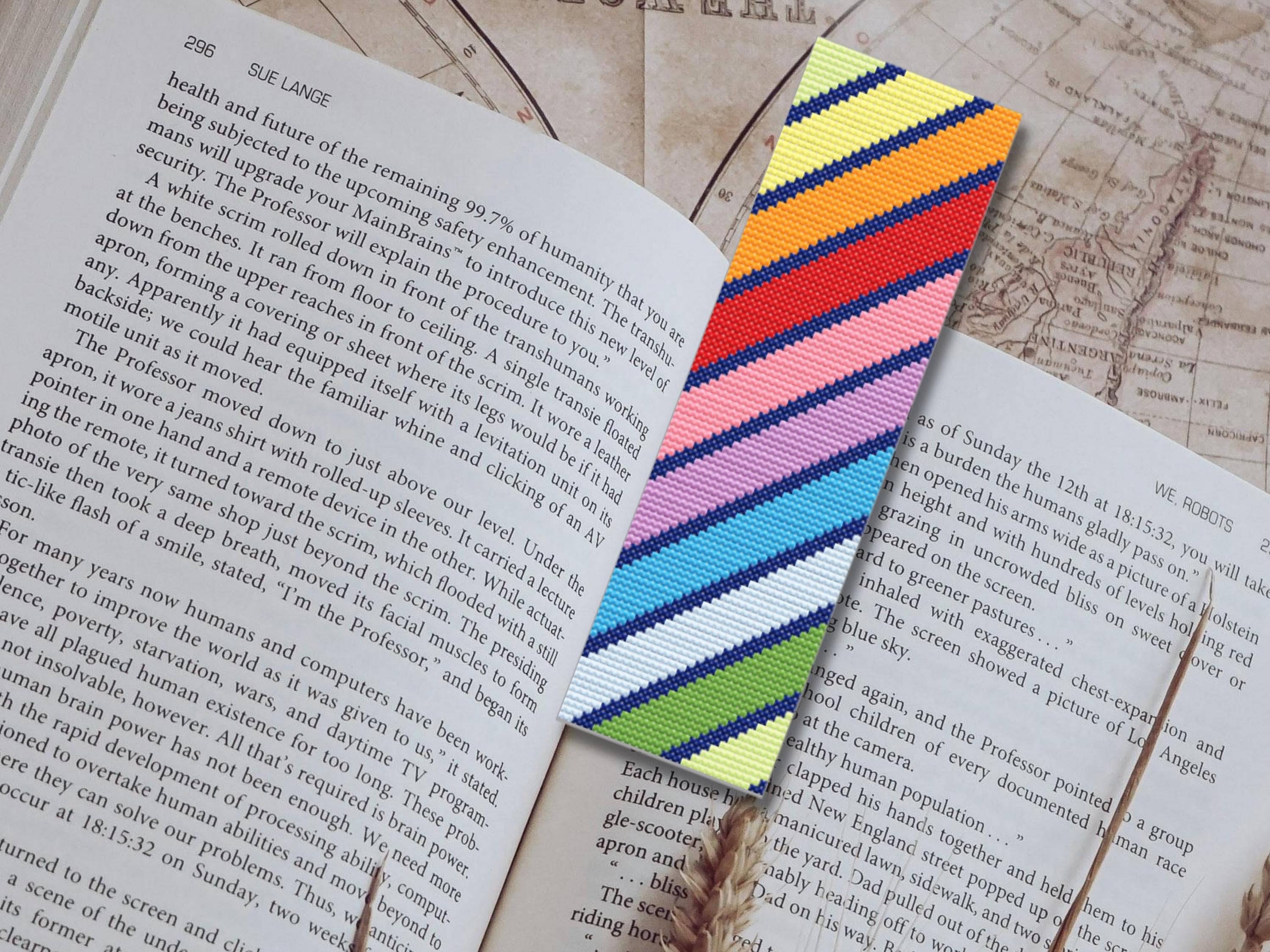 Boomark Cross Stitch Pattern, Rainbow Stripes with Navy Accents. Easy Beginner Friendly Pattern. Small Counted Cross Stitch. - Thumbnail 3