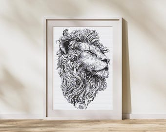 Majestic Lion Cross Stitch Pattern, African Wildlife Design, Monochrome Big Cat Art. Big Five Safari.