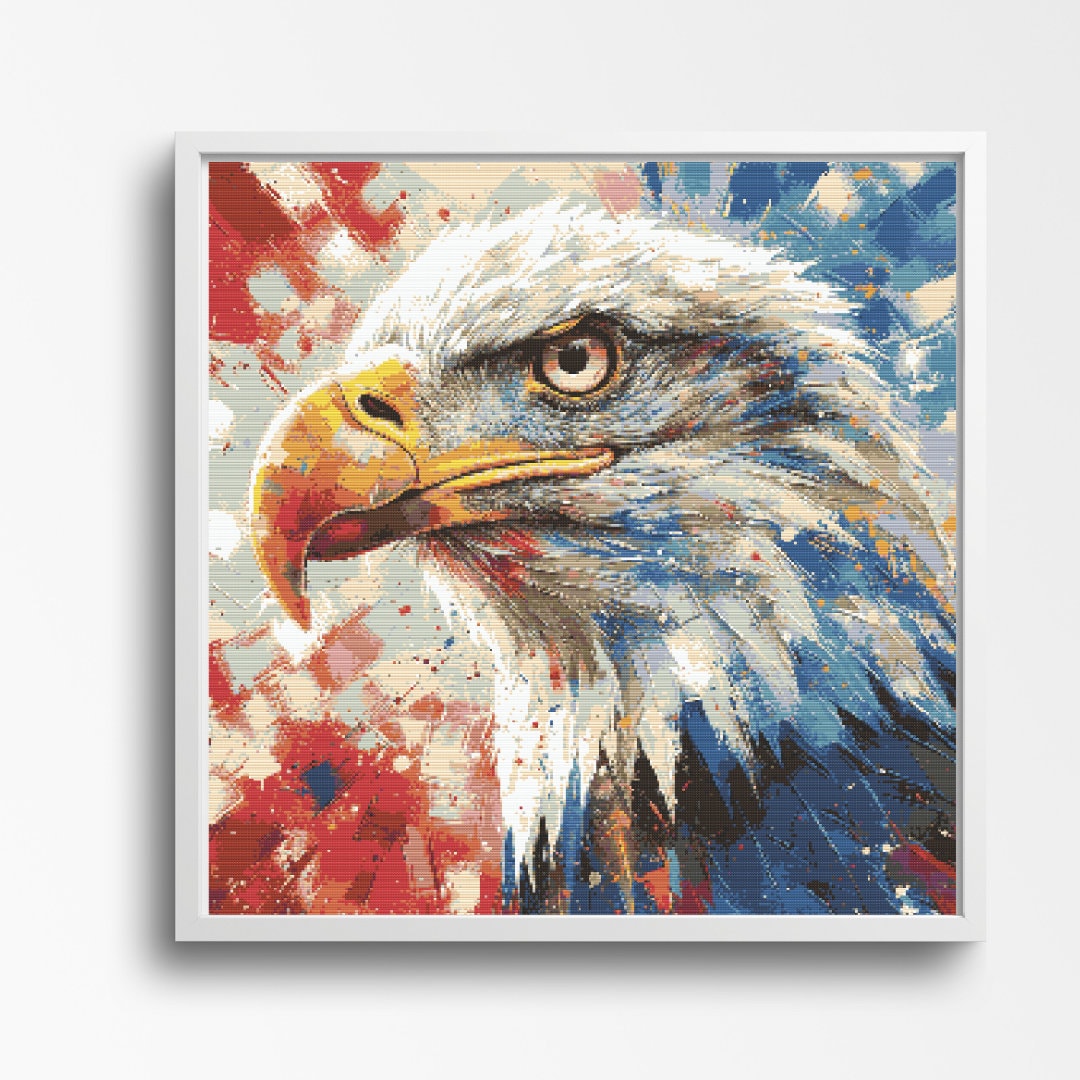 Patriotic American Bald Eagle Cross Stitch Pattern - Patriotic Wildlife Art 300 x 300 Stitches Counted Cross-Stitch. - Image 1
