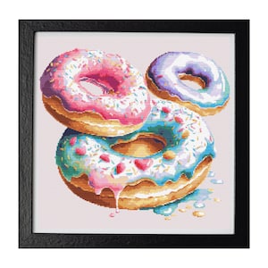 Sweet Treat Delight: Colorful Donuts Cross Stitch Pattern. Counted Cross-stitch 200 x 200 Stitches. The Sweetest Xstitch Pattern Ever