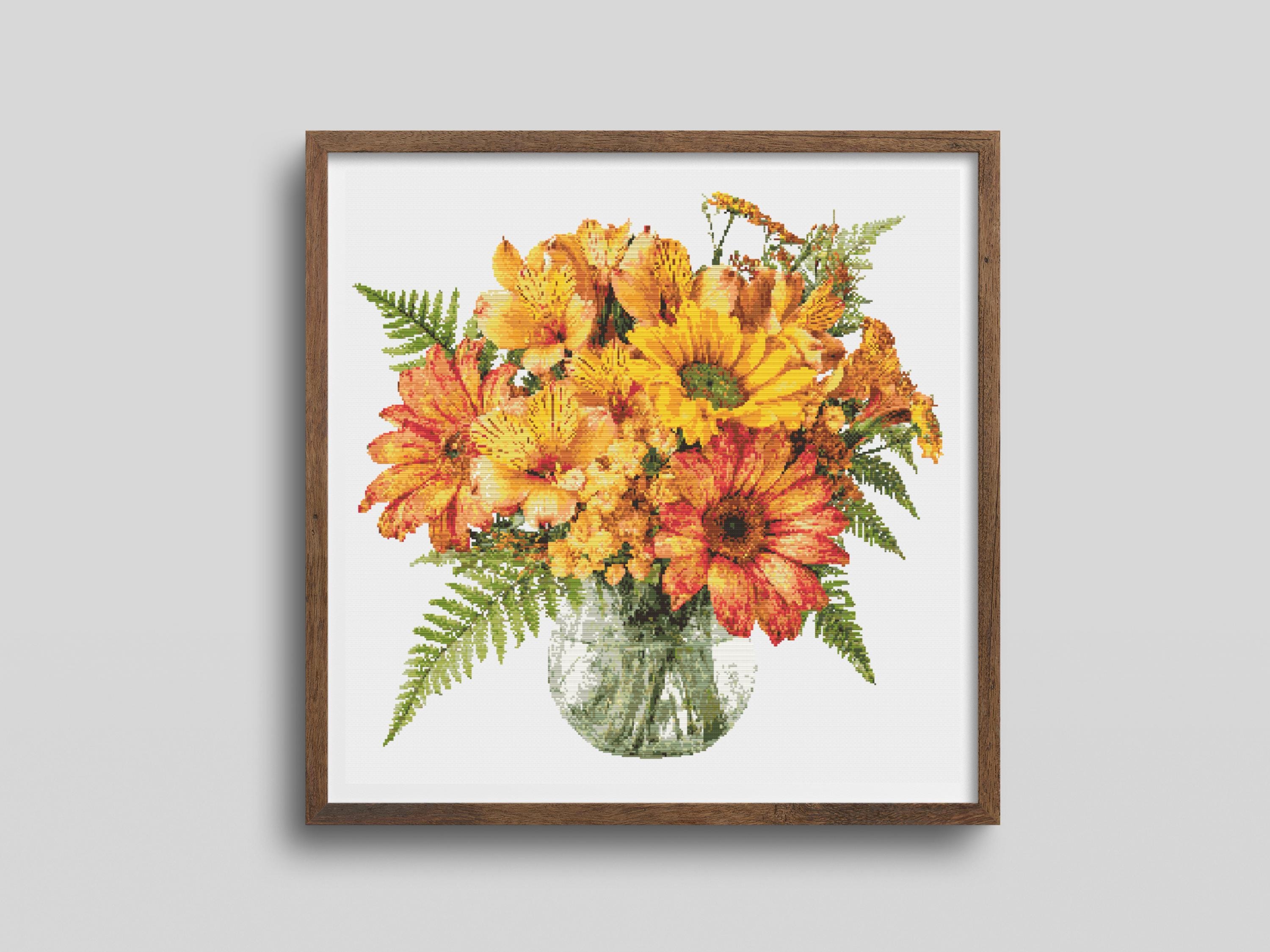 Bright Floral Bouquet - Botanical Nature Scene with Daisies and Ferns - Image 1