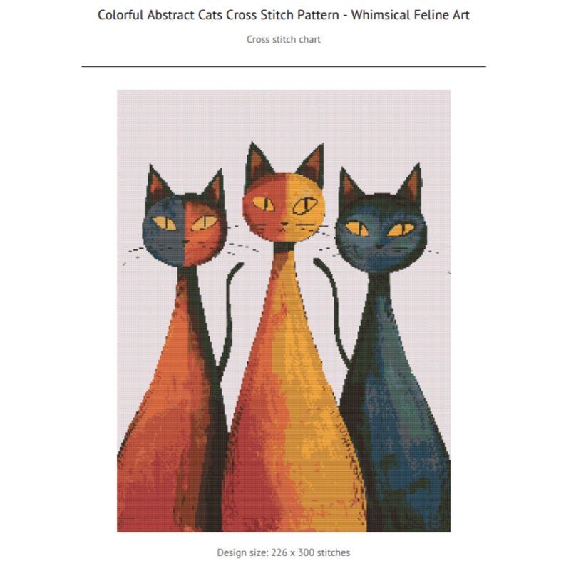 Abstract Cat Pattern Colorful Abstract Cats Cross Stitch Pattern - Whimsical Feline Art ...