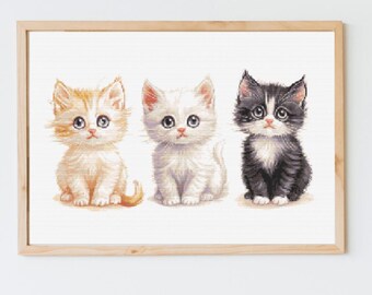 Kitten Cross Stitch Pattern - An Adorable Trio of Kittens, Cute Cat Cross-Stitch Pattern Collection