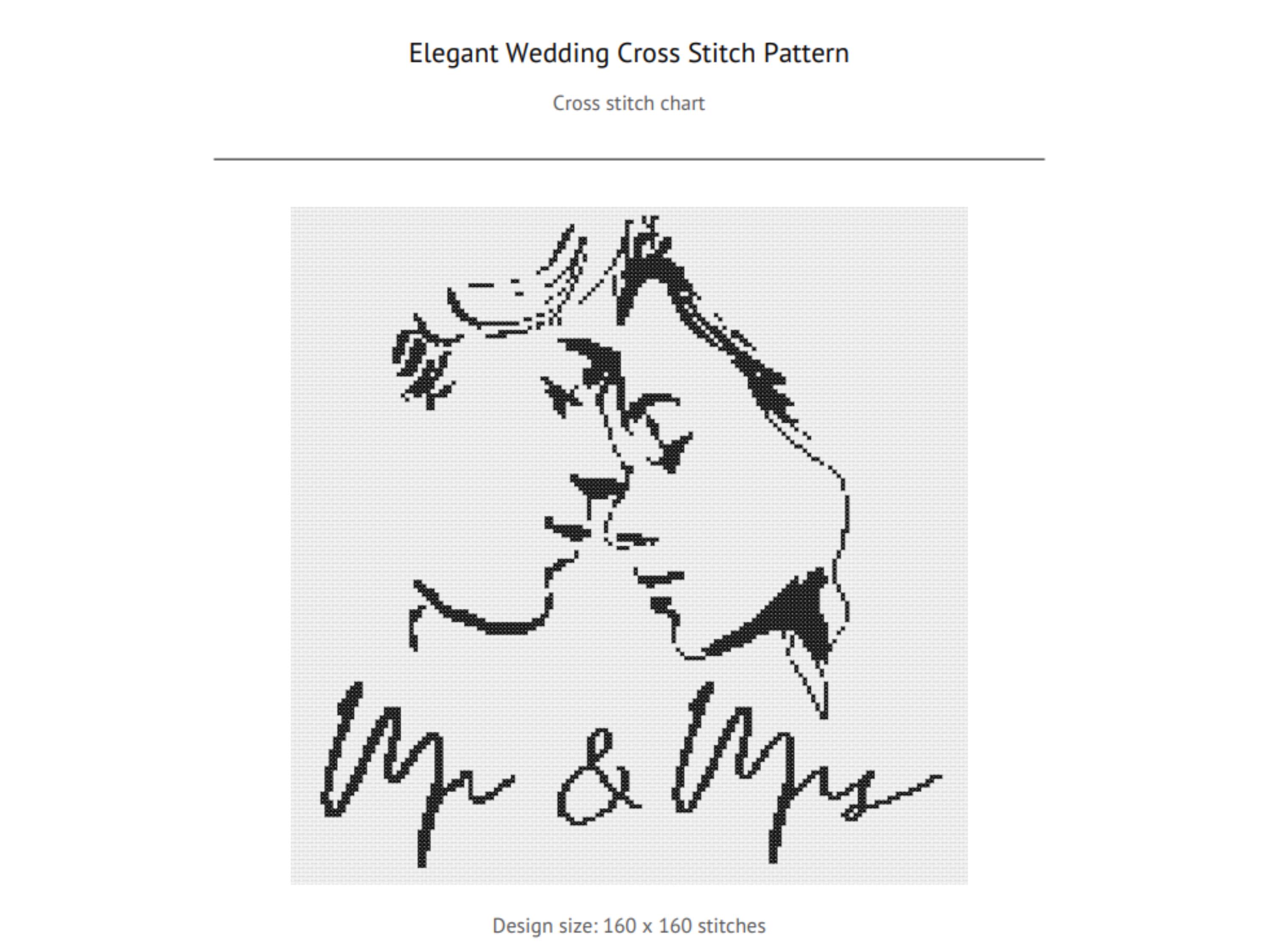 Elegant Wedding Cross Stitch Pattern – Personalized Mr and Mrs Monogram, Romantic Anniversary or Bridal Shower Gift, Engagement Keepsake - Thumbnail 5