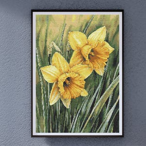 Cross Stitch Pattern Daffodils, Embroidery Flowers, Needlework Design, Spring Blossom, Craft Pattern, DIY Home Decor