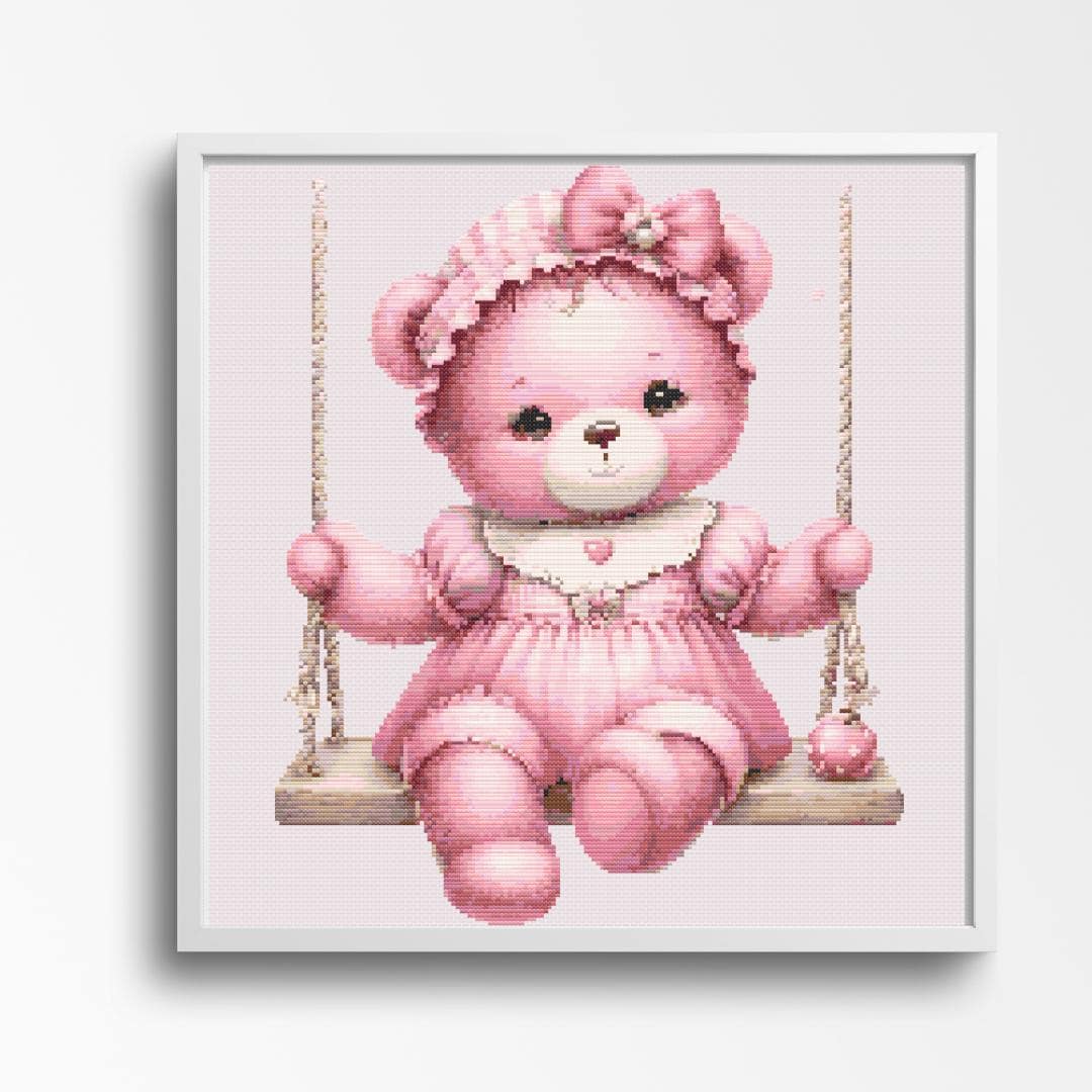 Pink Teddy Bear on a Swing. - Image 1