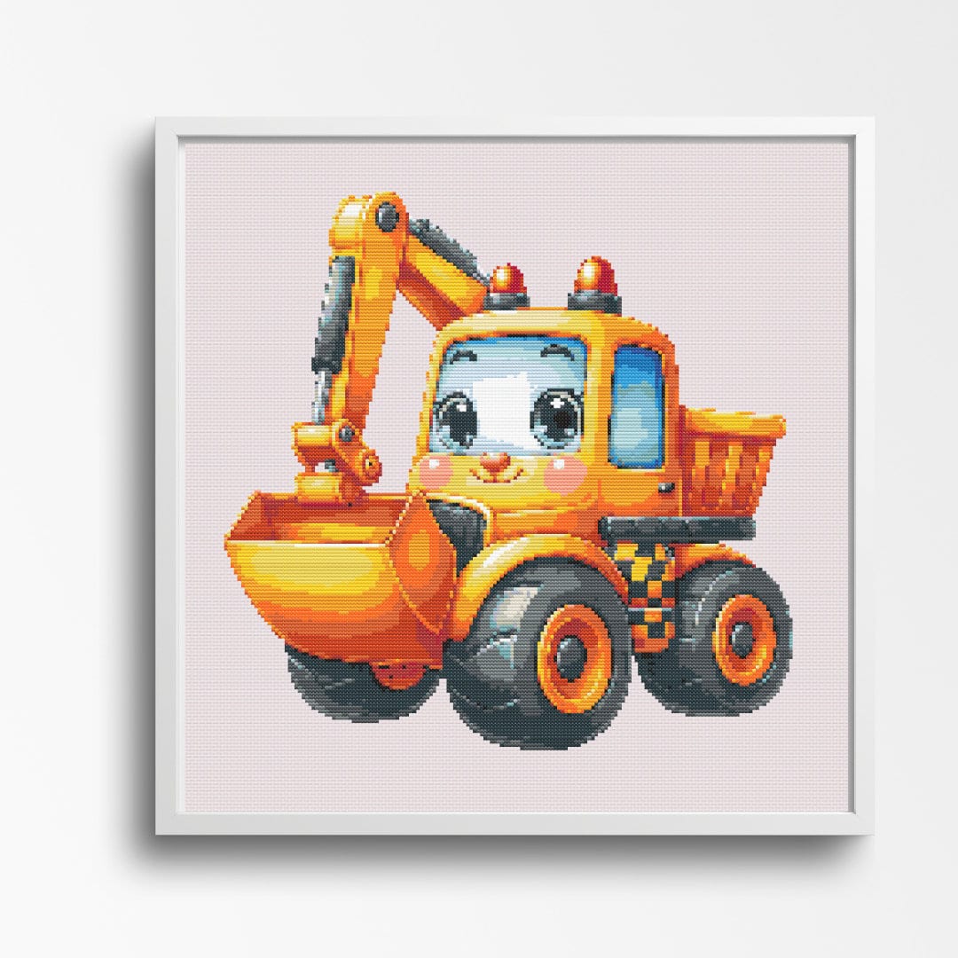 Digger Delight - Charming Excavator Cross Stitch Pattern 200 x 200 Stitches. Counted Cross-Stitch. Room Decor for Construction Crazy Kids