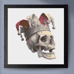 Skull Jester Gothic Cross Stitch Pattern Halloween Dark Academia Skeleton Embroidery PDF for Horror Victorian Gothic Wall Art