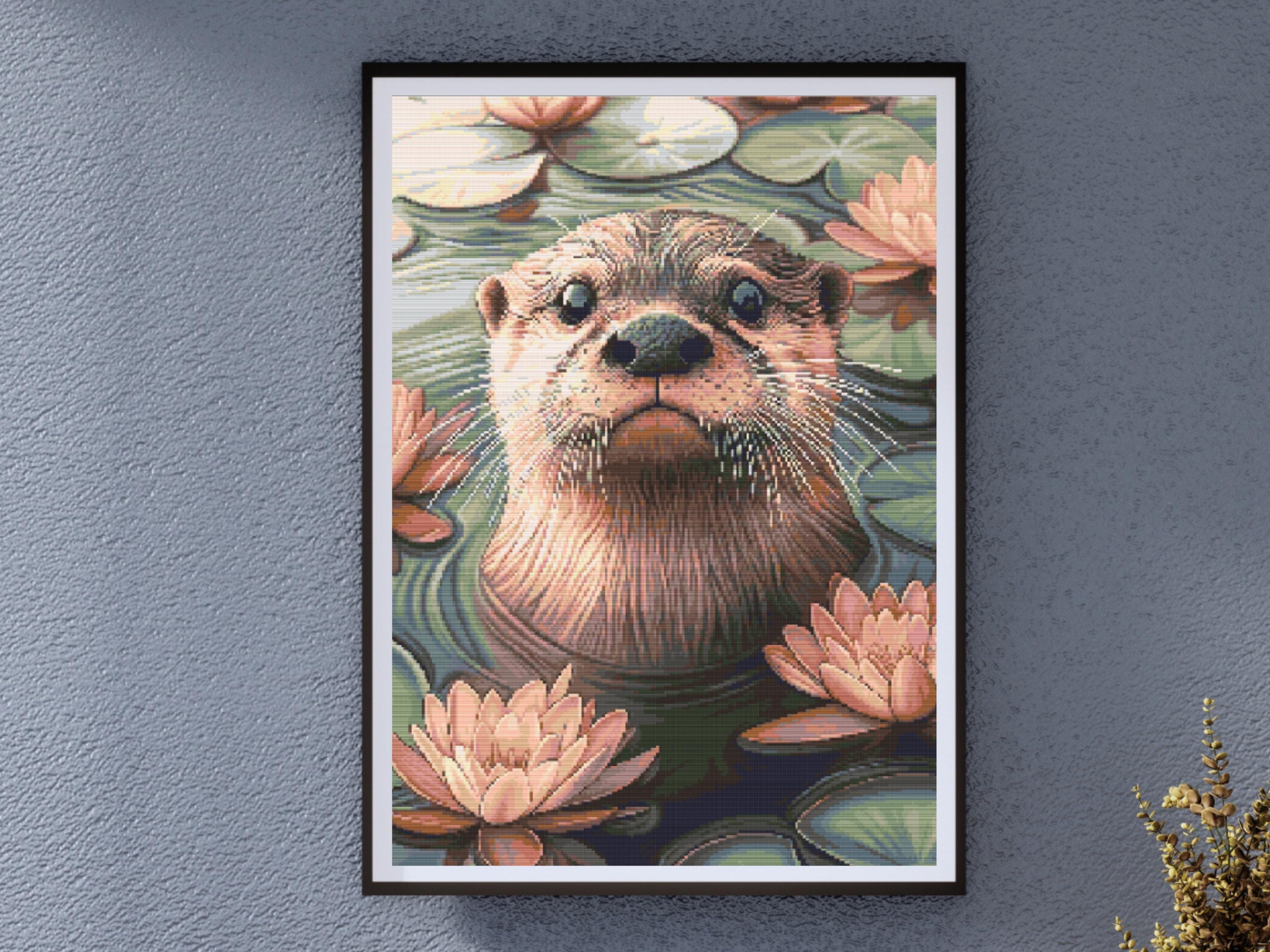 Otter β Playful River Otter in Water Lilies, Wildlife Embroidery Design - Image 1