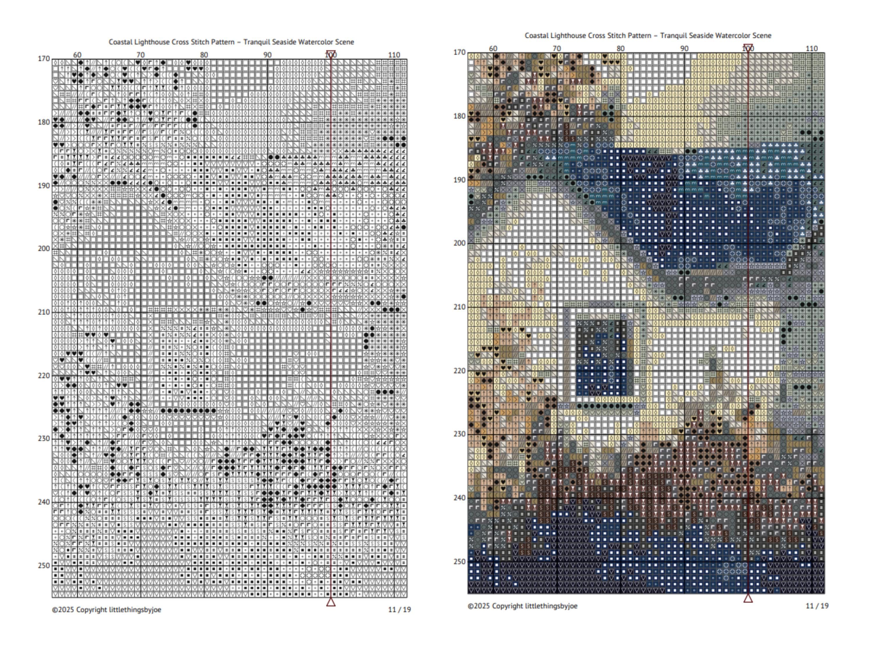 Lighthouse Cross Stitch Pattern - Coastal Ocean Scene with Seagulls and Seaside Rocks, Nautical Beach Home Embroidery for Tranquil Wall Art - Thumbnail 7