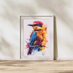 Bird Cross Stitch Pattern - Vibrant Avian Beauty: Colorful Bird on Branch Cross-Stitch