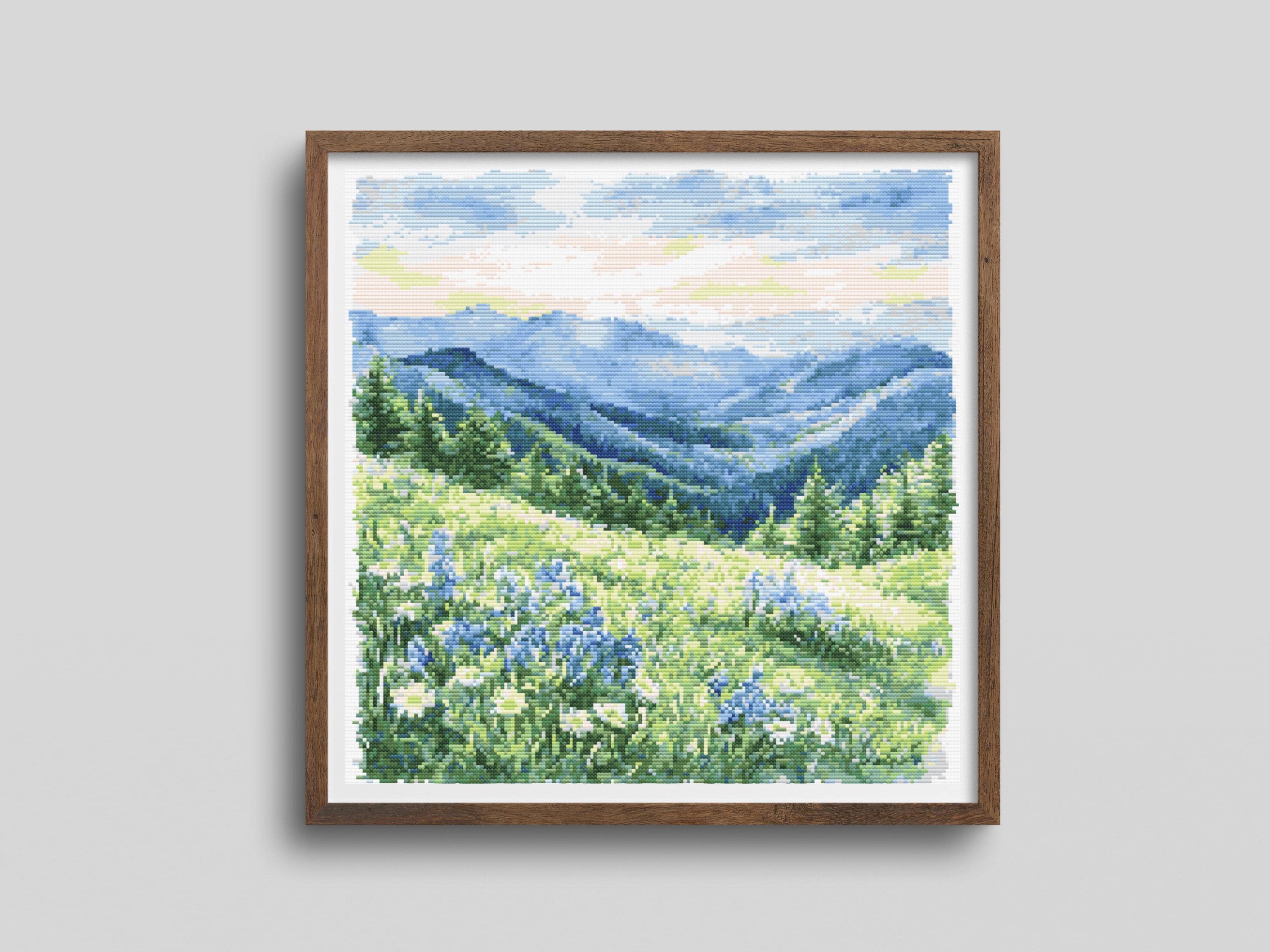 クロスステッチパターン スモーキー山脈、ノースカロライナ州、山の