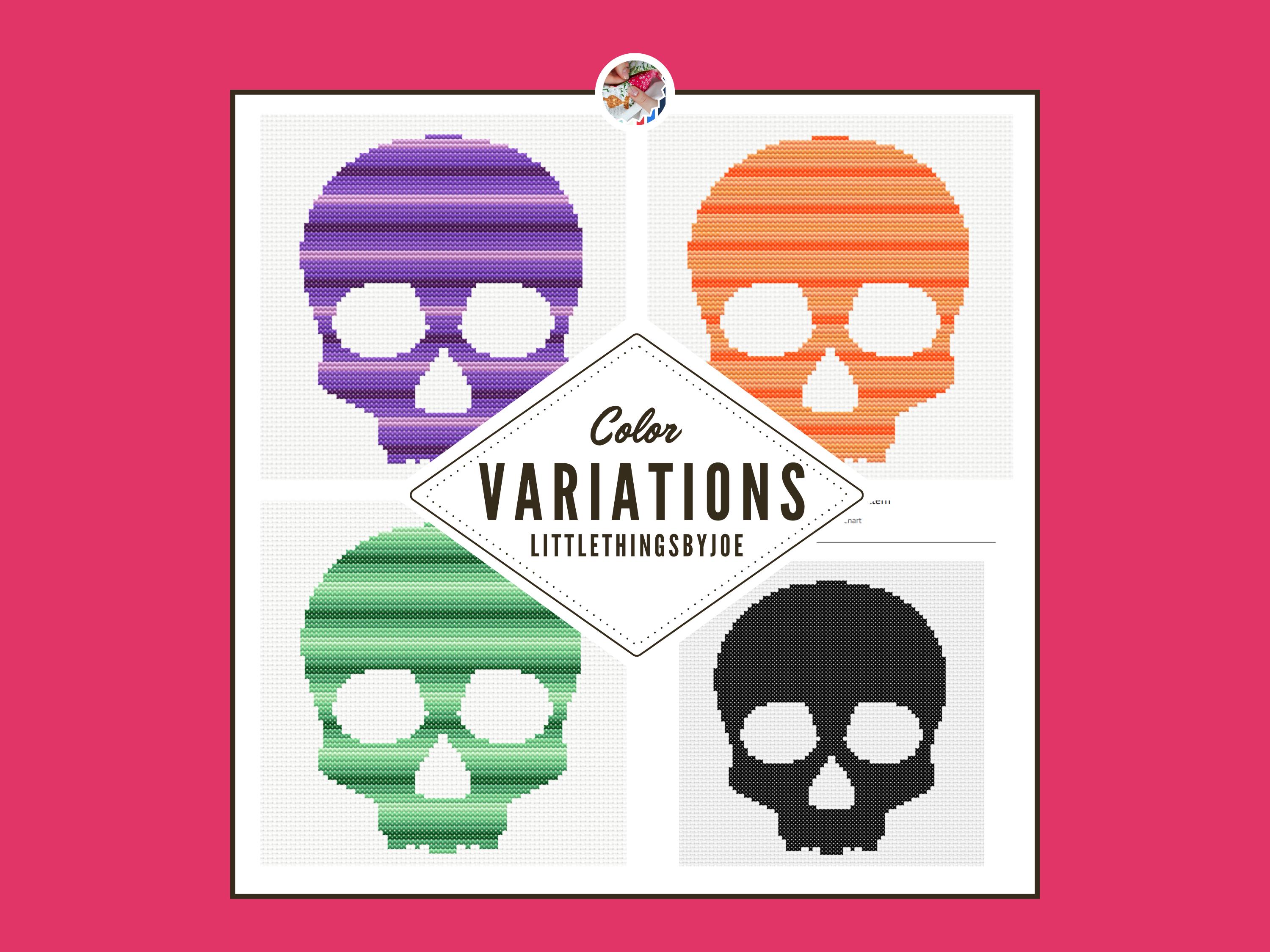 Skull Cross Stitch Pattern Designed For Variegated Thread - Color Variatios.  Easy Cross Stitch. Silhouette Counted Cross Stitch - Image 1