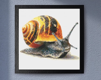 Realistic Snail Cross Stitch Pattern Nature Inspired Embroidery PDF Download Garden Wildlife DIY Art for Home Decor Gift