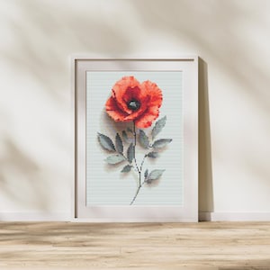 Elegant Red Poppy Cross-Stitch Pattern for Floral Remembrance | Nature-Inspired Stitch Design