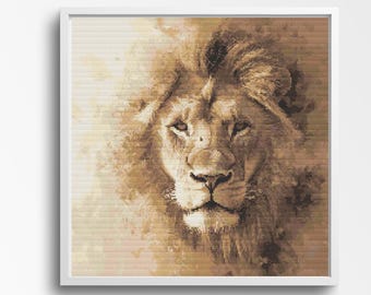 Lion Cross Stitch Pattern, African Lion Portrait, Wildlife Art for Stitchers, Big Cat, King of the Jungle.