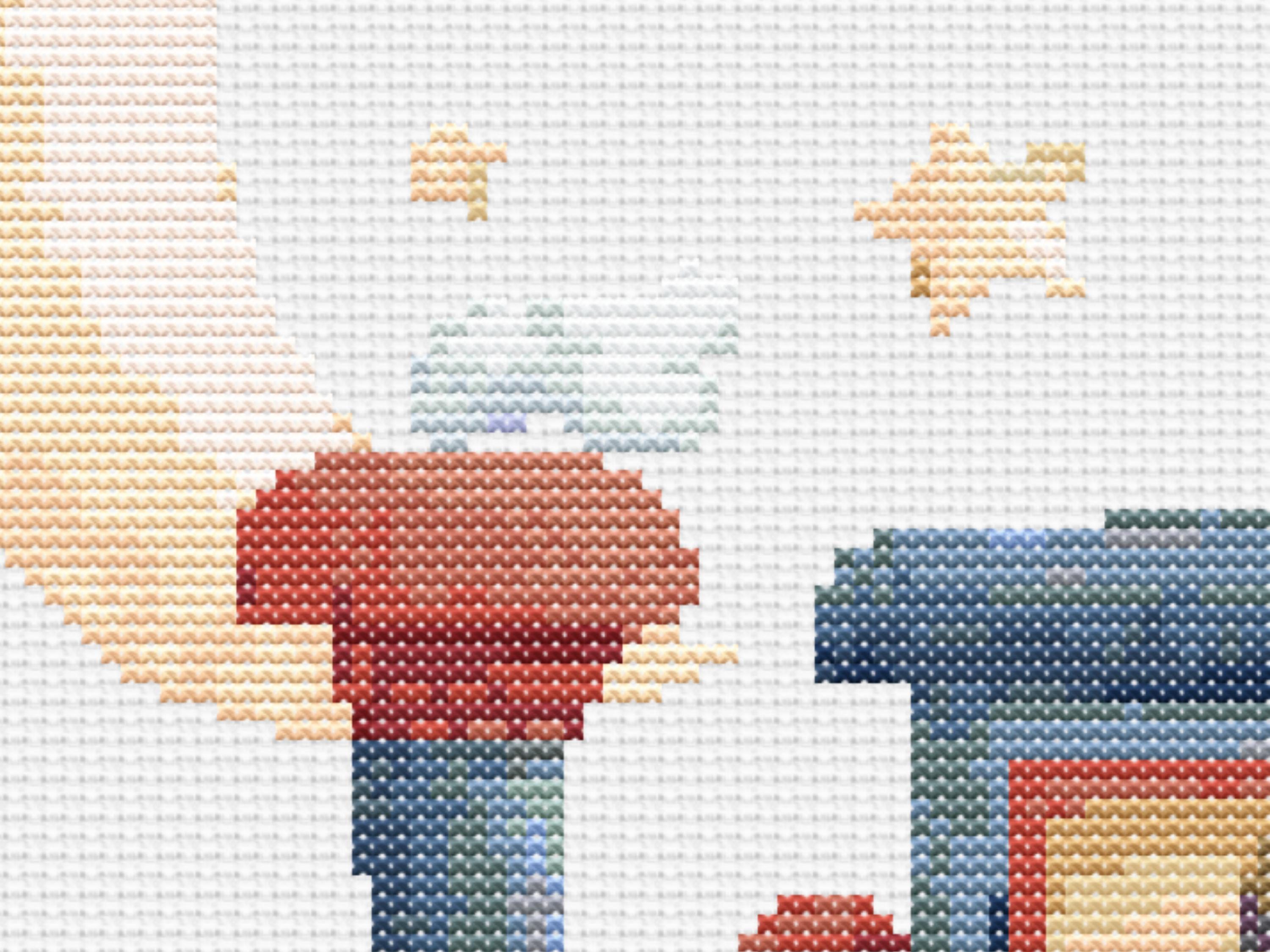 Train Cross Stitch Pattern - Whimsical Christmas Train with Moon & Stars, Holiday Baby Nursery Decor, Vintage Pattern PDF Download - Thumbnail 5