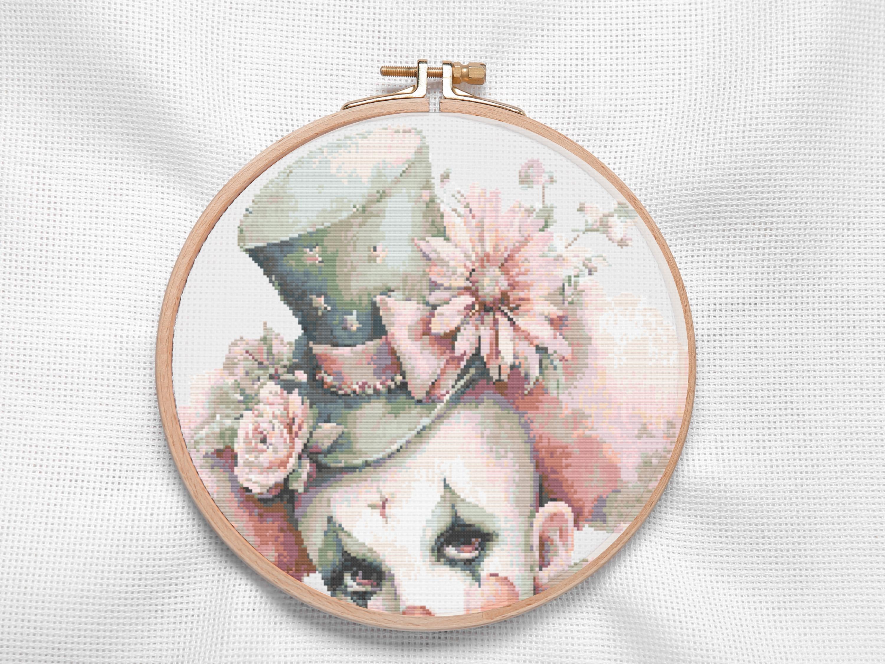 Clown Cross Stitch Pattern with Floral Hat and Vintage Circus Vibes, Modern Embroidery Creepy Halloween Decor - Thumbnail 3