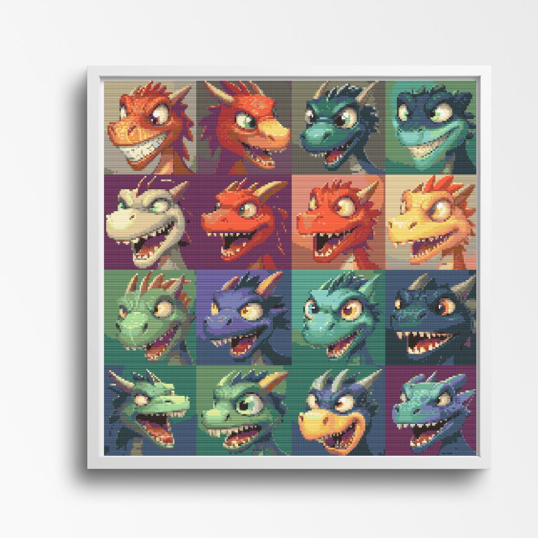 Colorful Dragon Faces - 16 Expressive Hatchling Dragons. - Image 1