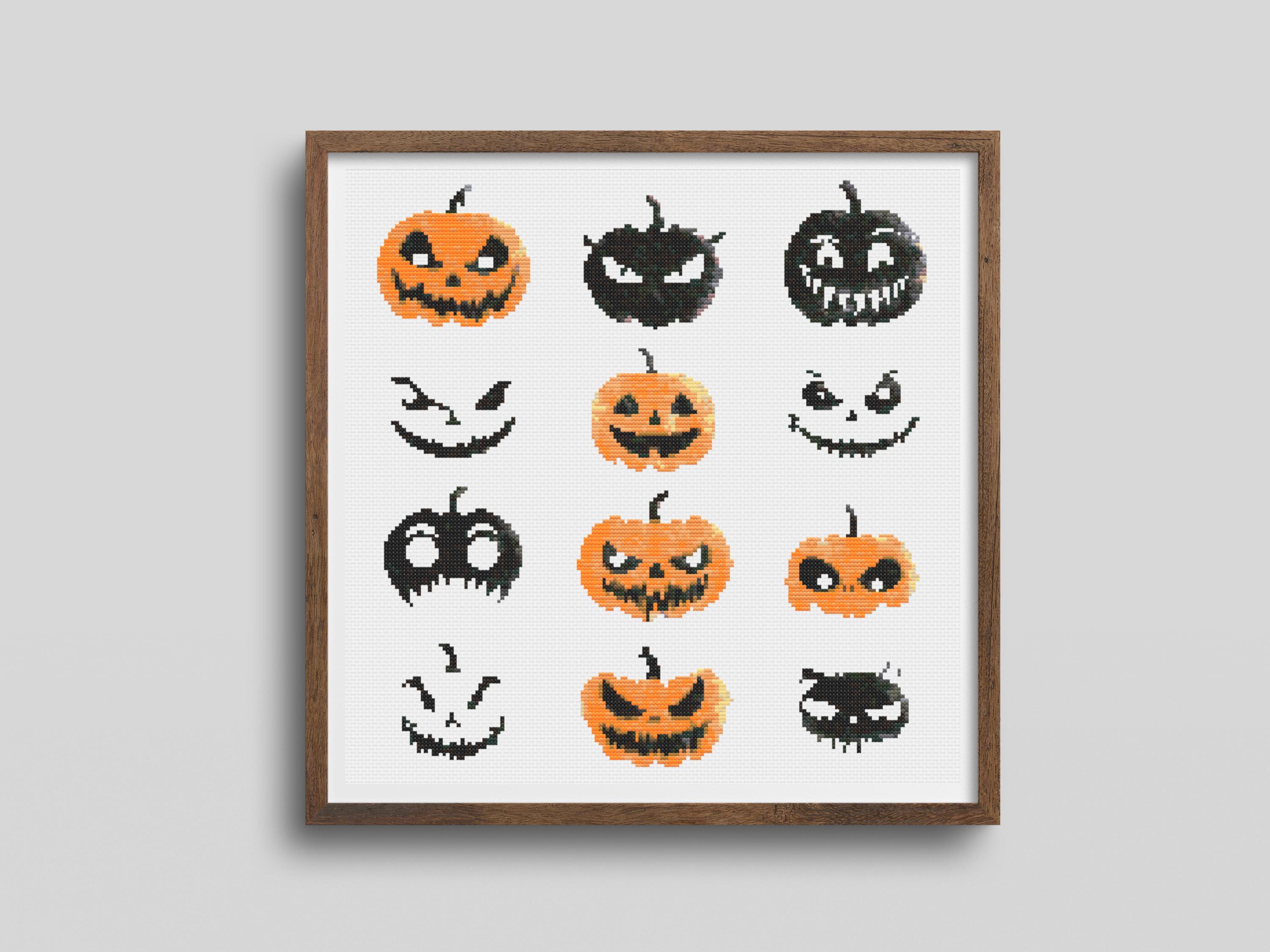 Halloween Pumpkin Faces Cross Stitch Pattern – Spooky and Cute Jack-O’-Lantern Embroidery PDF for Autumn Home Decor and Gifting - Thumbnail 2