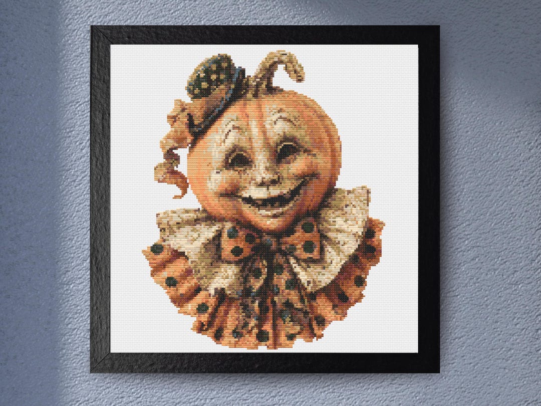 Vintage Pumpkin Clown Cross Stitch Pattern Halloween Autumn Gothic ...