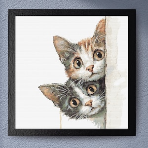 Cat Cross Stitch Pattern - Peekaboo Kittens Cross Stitch – Adorable Cat Lovers Embroidery Design for Cozy Home Decor
