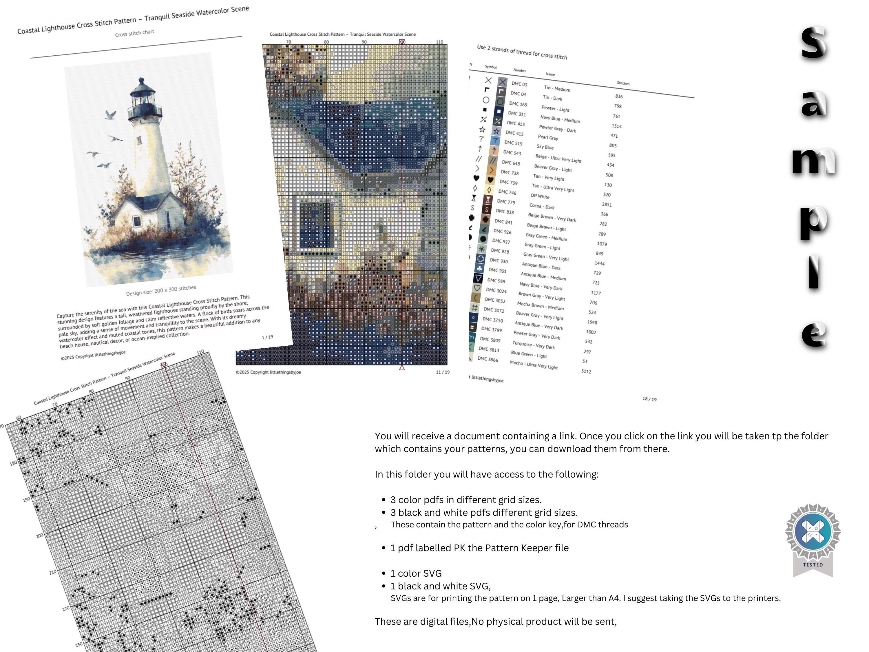 Santorini Cross Stitch Pattern, Greek Blue & White, Counted Cross Stitch for Cat Lover, Embroidery Gift for Her, Mediterranean Coastal Scene - Thumbnail 7