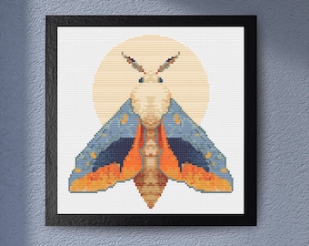 Mystical Moth and Crescent Moon Cross Stitch Pattern – Gothic Insect Embroidery, Dark Cottagecore Butterfly, Nature PDF Chart
