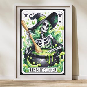 Witchy kruissteekpatroon - The Shit Stirrer tarotkaart kruissteekpatroon - grote kruissteek kunst aan de muur, heks kruissteekpatroon
