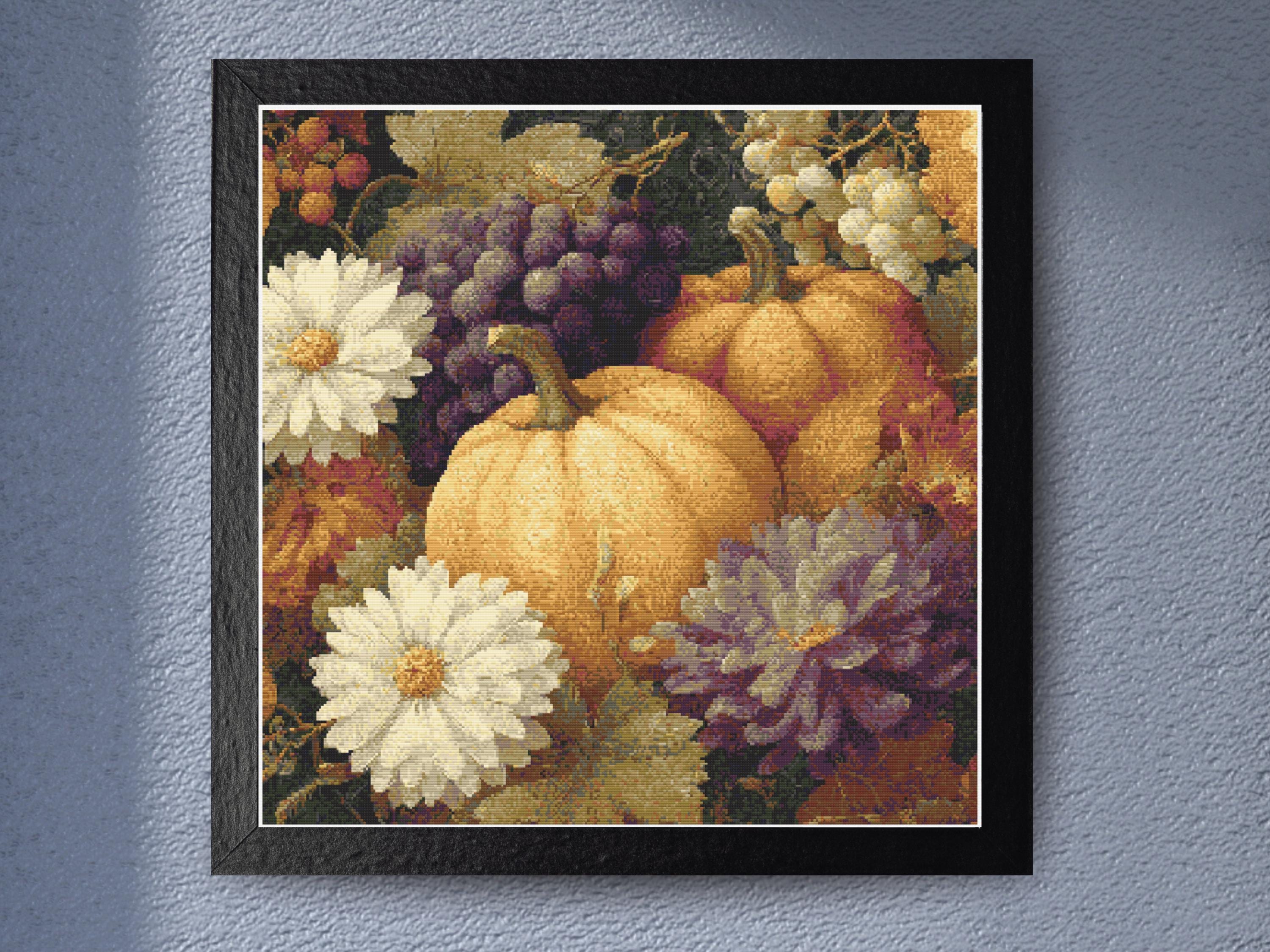 Pumpkin and Floral Fall with Grapes and Autumn Blooms - Image 1