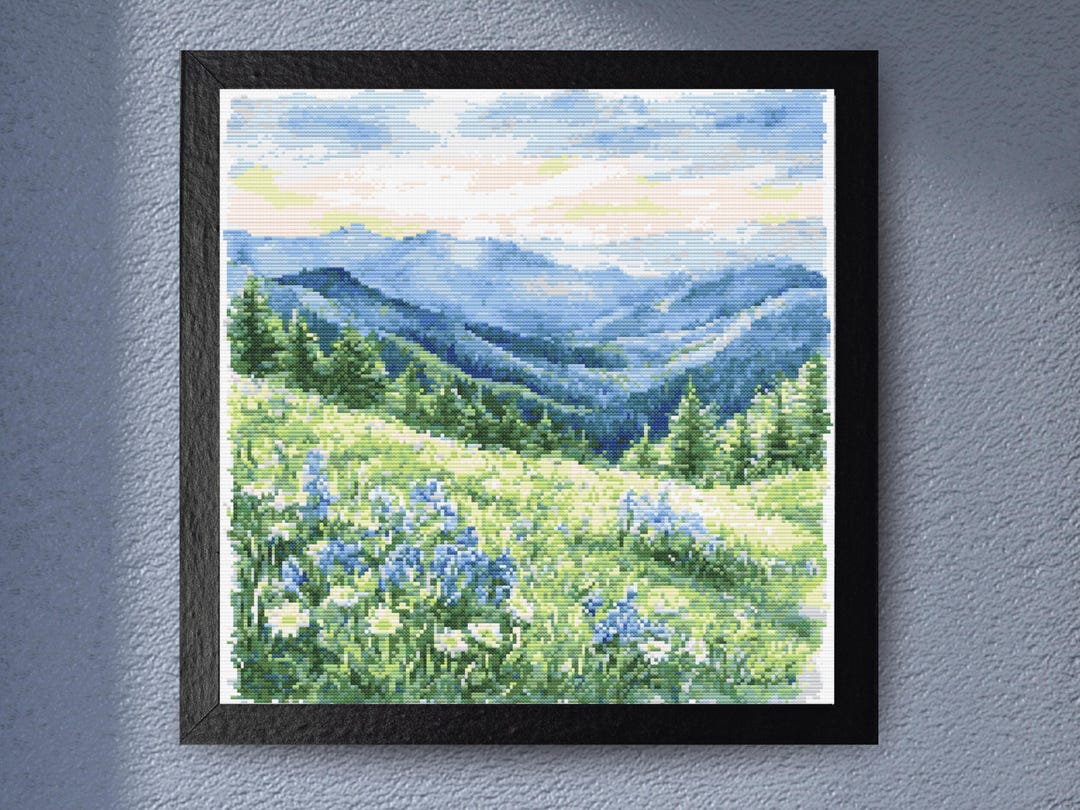 クロスステッチパターン スモーキー山脈、ノースカロライナ州、山の