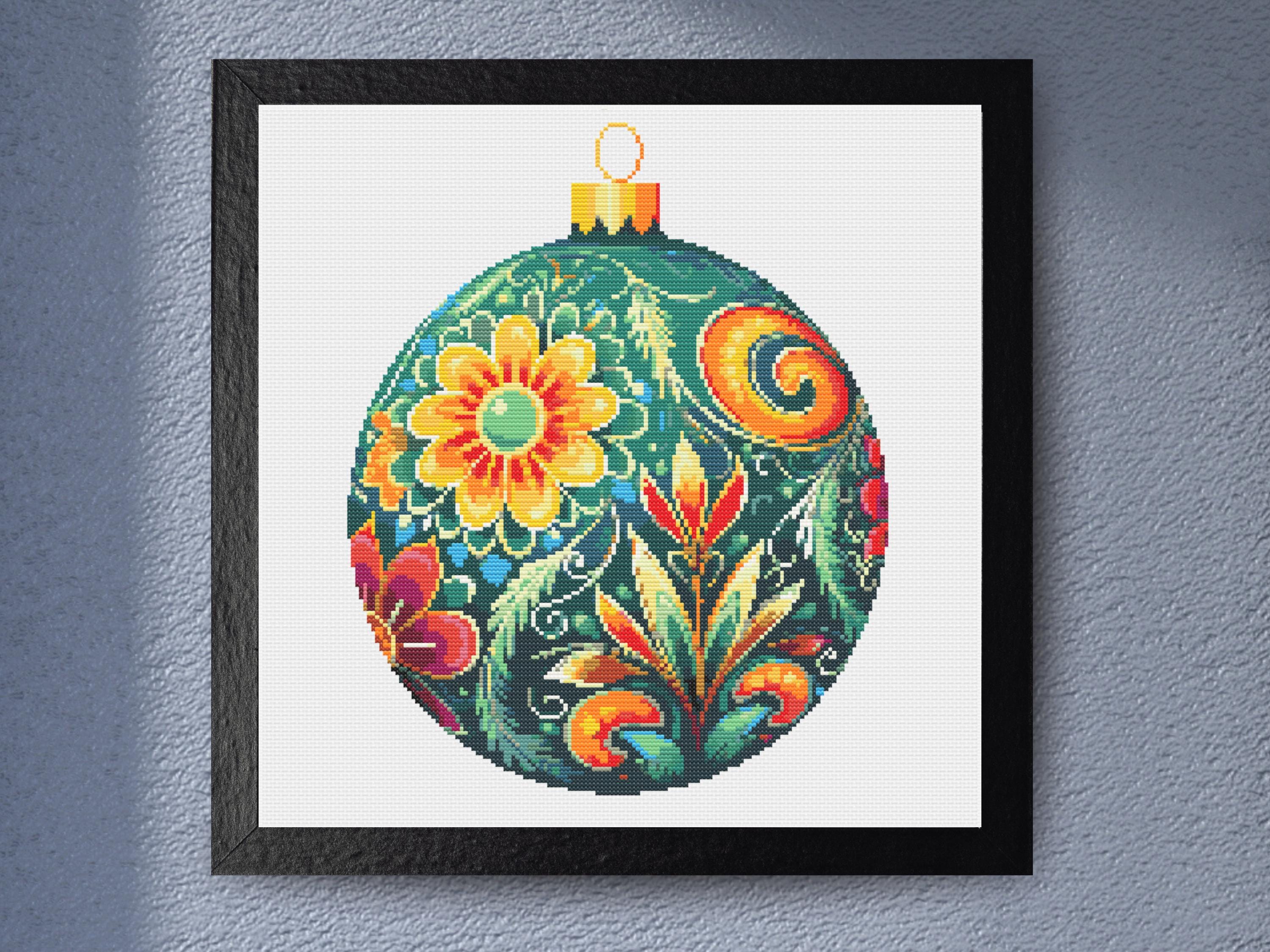 Vibrant Floral Christmas Bauble for Festive Home Decor and Holiday Ornament Projects PDF Download - Image 1