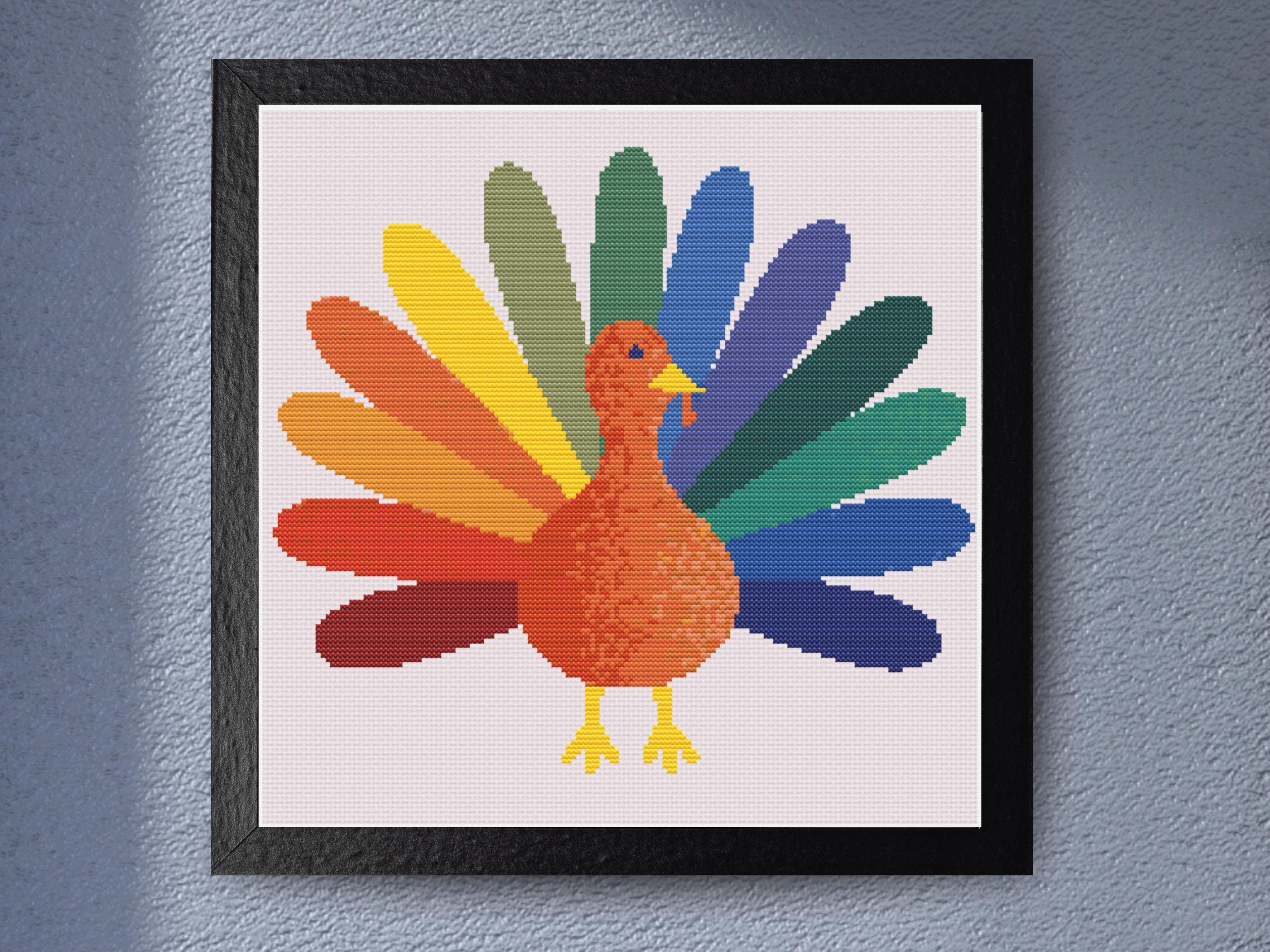 Rainbow Turkey Cross Stitch Pattern PDF Colorful Turkey Cross Stitch Download Thanksgiving Turkey Embroidery Pattern