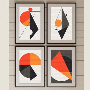 Kruissteekpatroon halverwege de eeuw modern kruissteekpatroon Set van 4 - retro kruissteek op jaren 70 geïnspireerde getelde kruissteek
