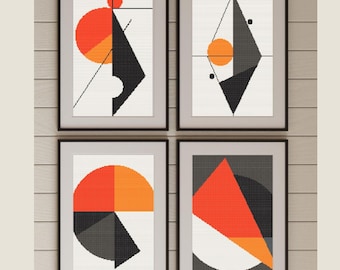 Cross Stitch Pattern Mid Century Modern Cross Stitch Pattern Set of 4 - Retro Cross Stitch 70's Inspired Counted Cross Stitch