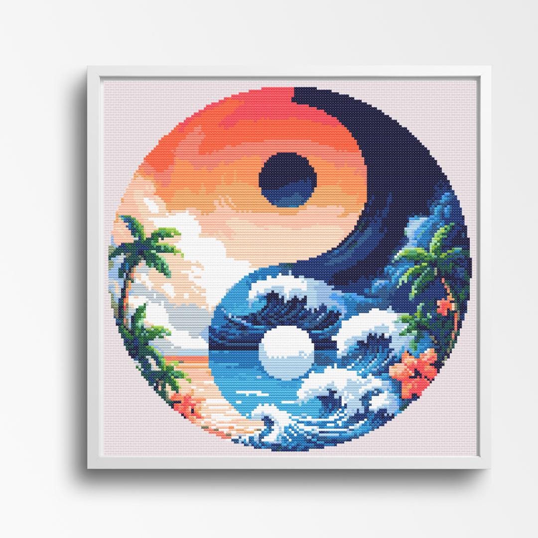 Tropical Yin Yang Cross Stitch Pattern - Image 1